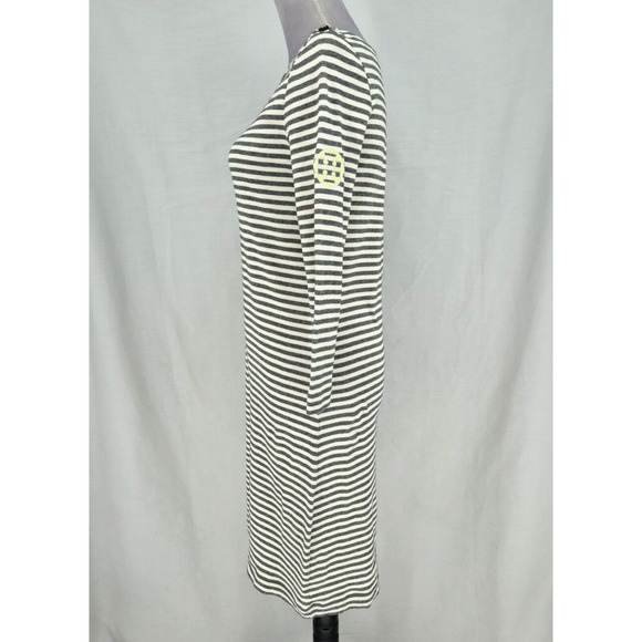Tory Burch Dress Womens Small Ivory Gray Stripe T Shirt Knit Buttons Logo - Picture 7 of 12